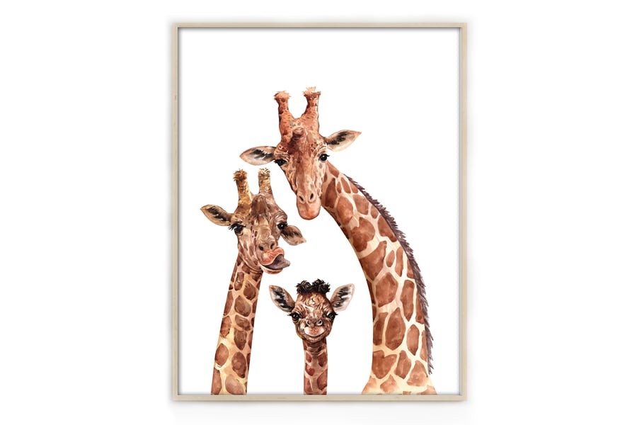 Giraffes family wall print,  giraffes wall art, giraffes poster, gift 