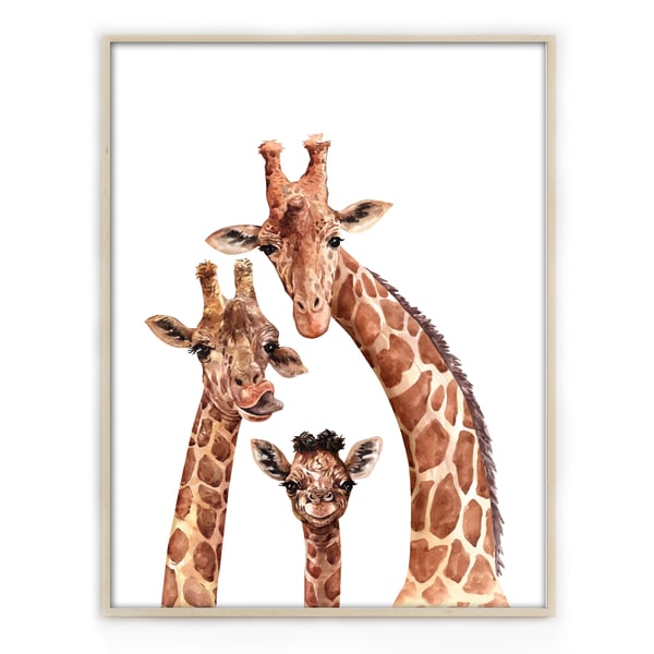 Giraffes family wall print,  giraffes wall art, giraffes poster, gift 