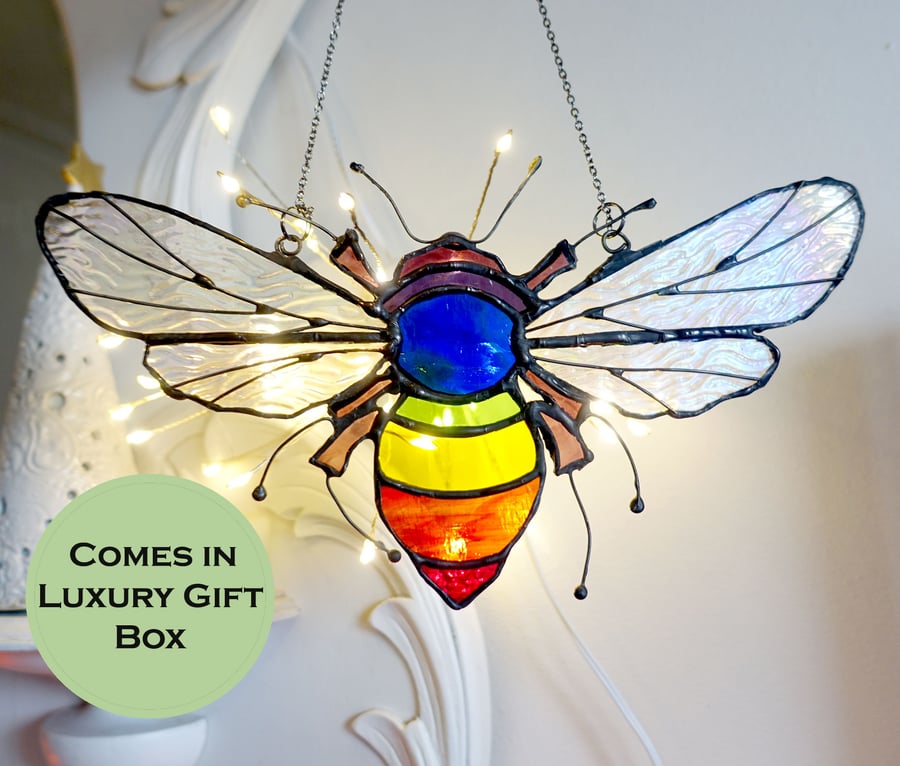 Rainbow Bee Suncatcher Glass Art Suncatcher 