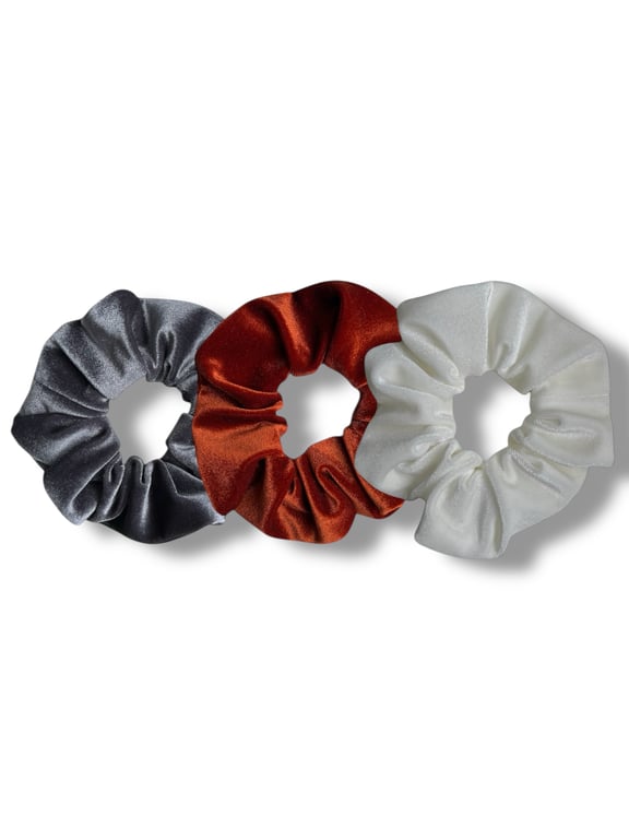 Set of 3 - Grey, Burnt Orange & Ivory Velvet Scrunchies - Large