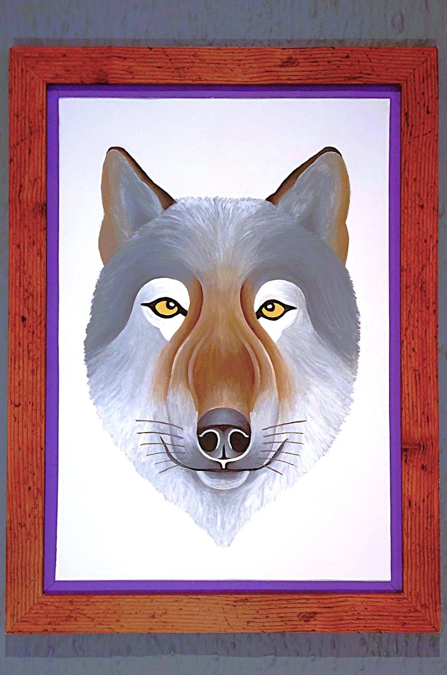 Handmade Unique Framed A3 Print Wolf Portrait Purple Border Wallart Gift