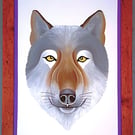 Handmade Unique Framed A3 Print Wolf Portrait Purple Border Wallart Gift