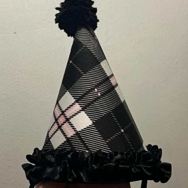 Handmade Tartan Pink & Black Clown Hat 