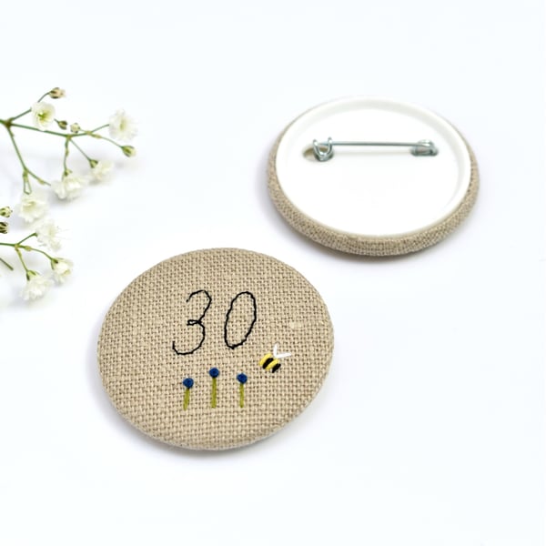 30th birthday badge, 30 badge, 30th birthday pin, birthday age badge