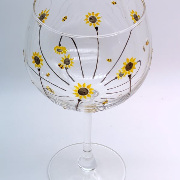 Hand-painted 'Sunflower & bee' design Large Gin Glass