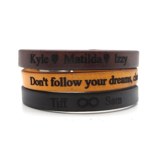 Personalised Leather Bracelet with Optional Secret Message - Free Delivery