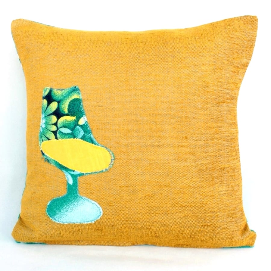 Tulip chair vintage cushion in yellow and blue