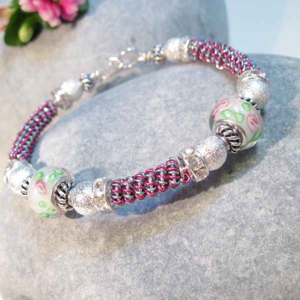 Pink Garden Flower Bangle