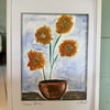 Summer flowers watercolour painting. Spring art. Happy. Sunflowers. OriginaL. 
