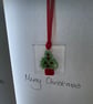 Handmade fused glass keepsake Christmas card with a tree or a wreath - Image 2