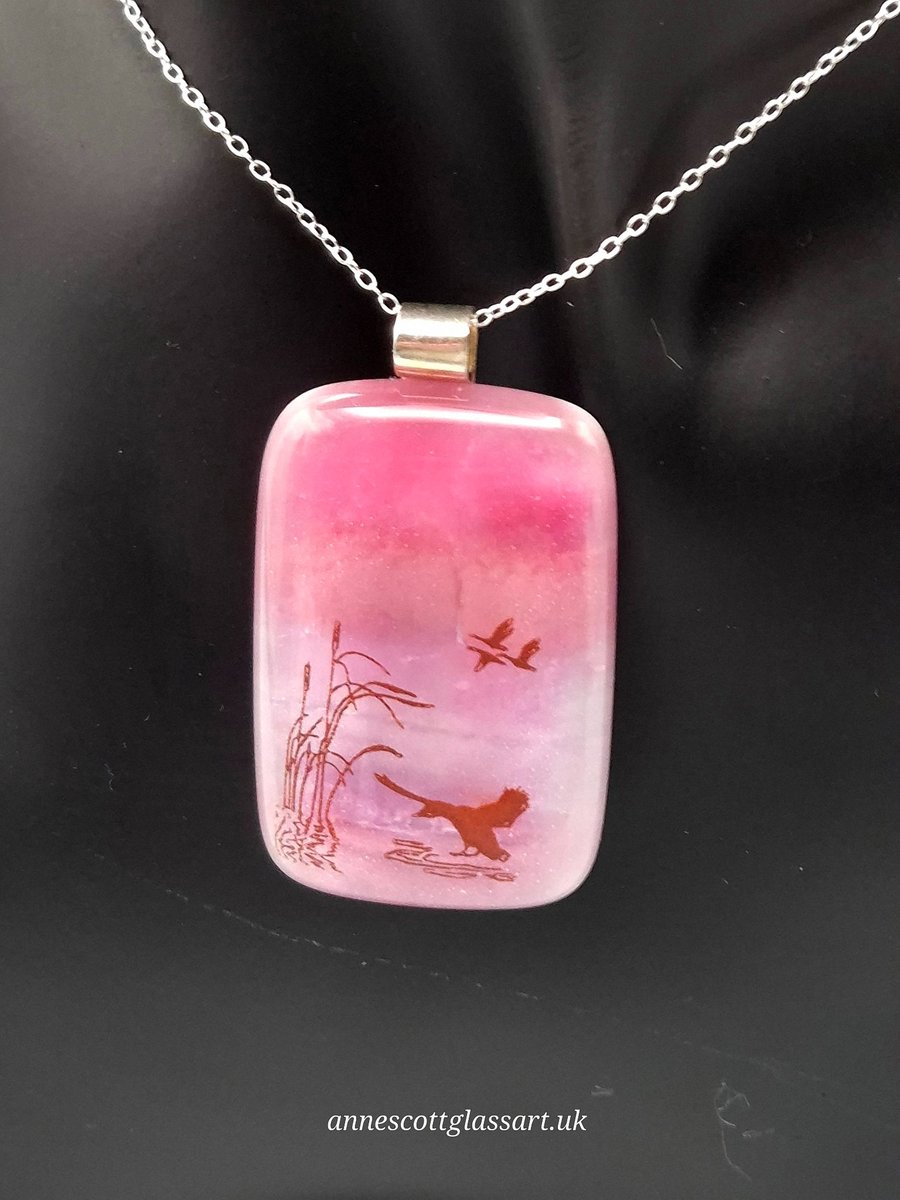 Landing on Pink Water, Fused Glass Pendant with... - Folksy