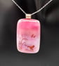 Landing on Pink Water, Fused Glass Pendant with Sterling Silver Findings