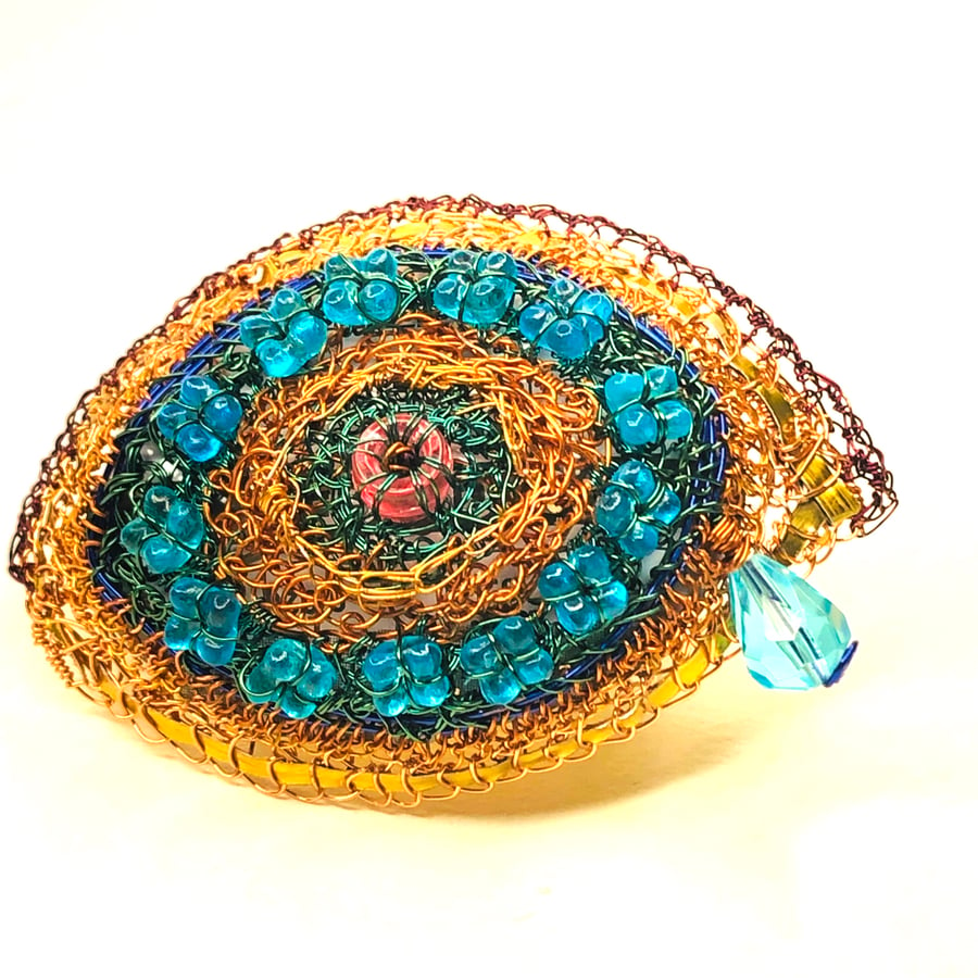 Turquoise Eye shaped recycled brooch