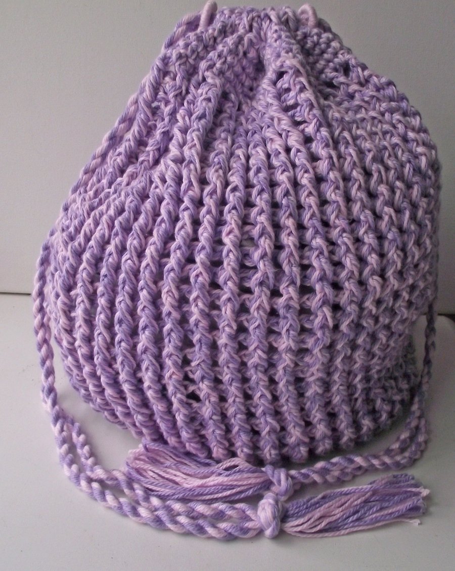 Image of String Market Bag, Pink Lilac Cotton, Handmade