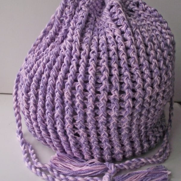 String Market Bag, Pink Lilac Cotton, Handmade