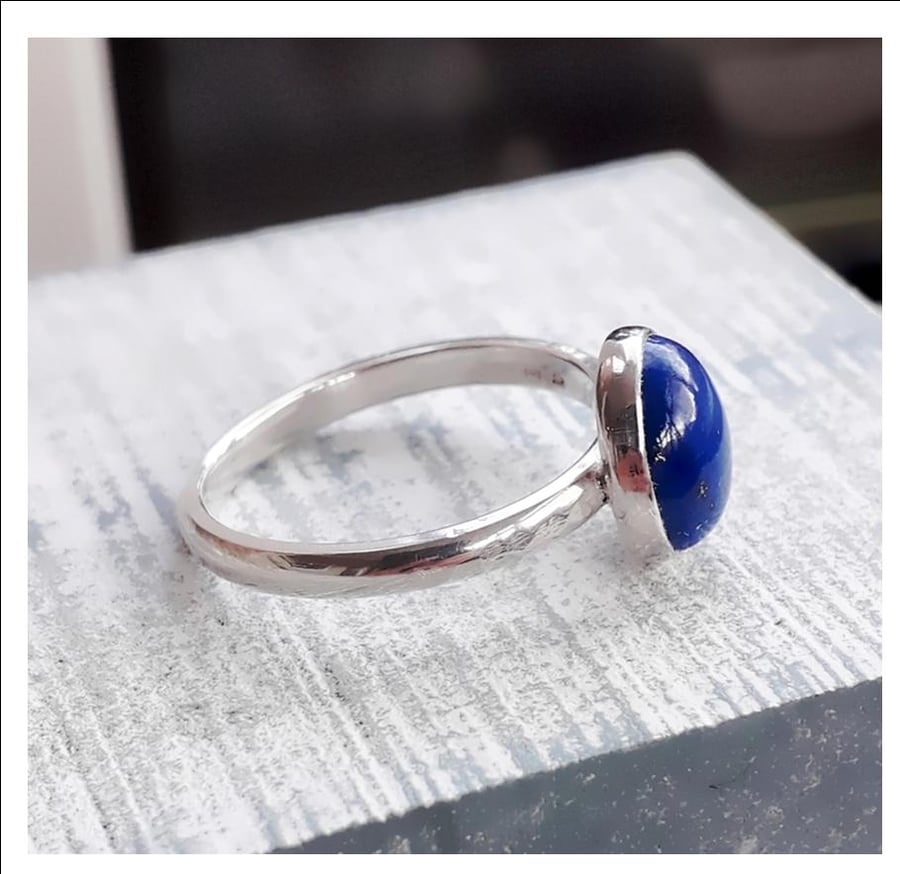 Lapis Lazuli Ring size P Sterling Silver Handmade Hallmarked Ring