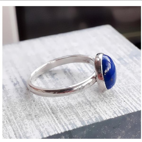 Lapis Lazuli Ring size P Sterling Silver Handmade Hallmarked Ring