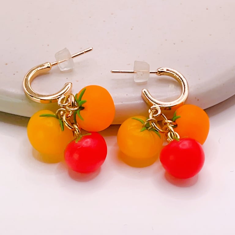 Colorful tomato earrings for gardner, Mini tomato dangle jewelry for gift