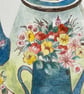 Floral kettle original gouache painting  - Image 2