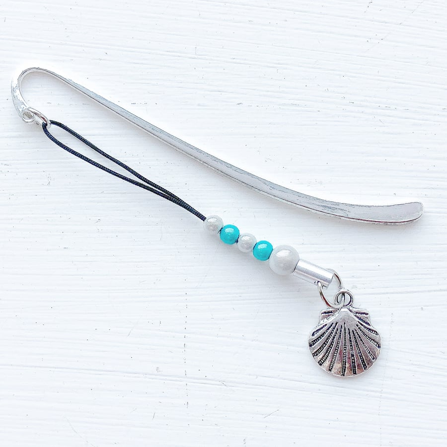 Metal Bookmark. Shell Bookmark. Beach. Ocean. Shells. Charm Bookmark. Beads.