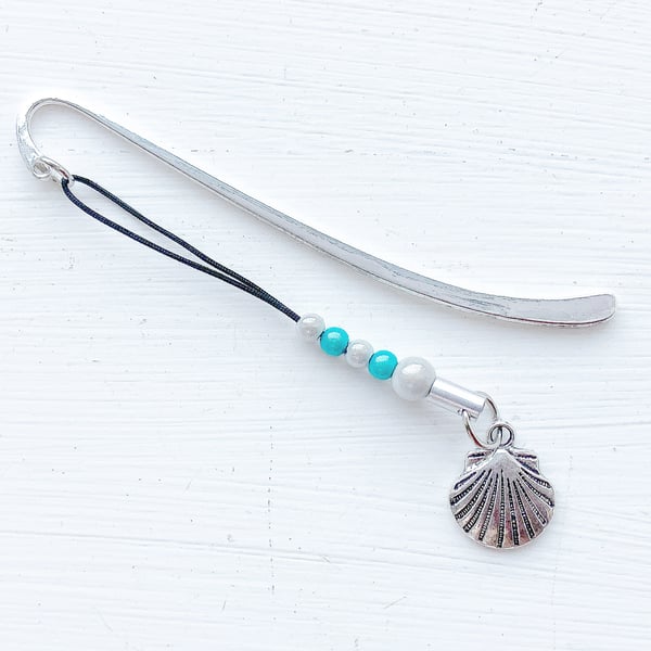 Metal Bookmark. Shell Bookmark. Beach. Ocean. Shells. Charm Bookmark. Beads.