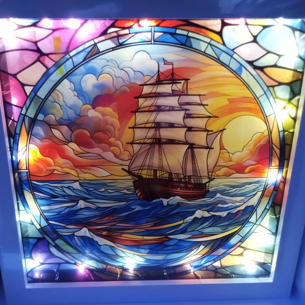 Night Light, Light Box, Sailing Ship, Wall art, Gift idea, Home Decor