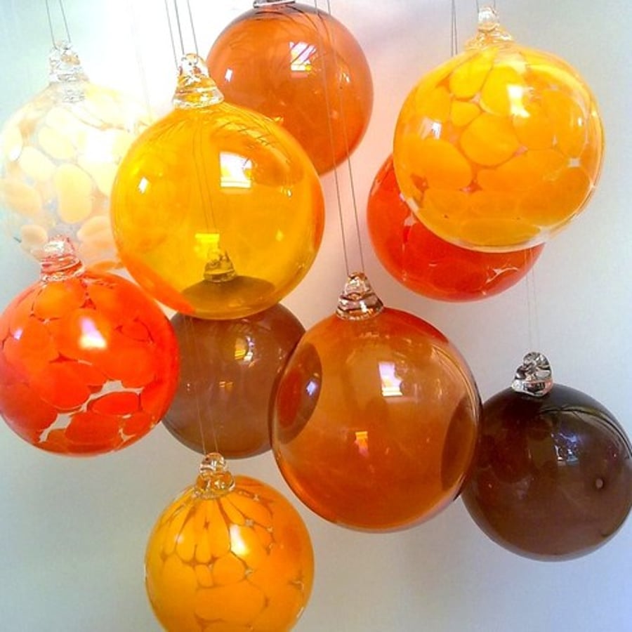 Sunset Orange Hand Blown Glass Bauble, Christmas Ornament