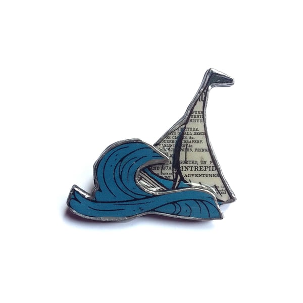 Nautical Retro Boat and Wave Resin Brooch by EllyMental Jewellery