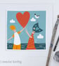 Meet You At The Beach, man and woman with heart, Giclee print - Image 3