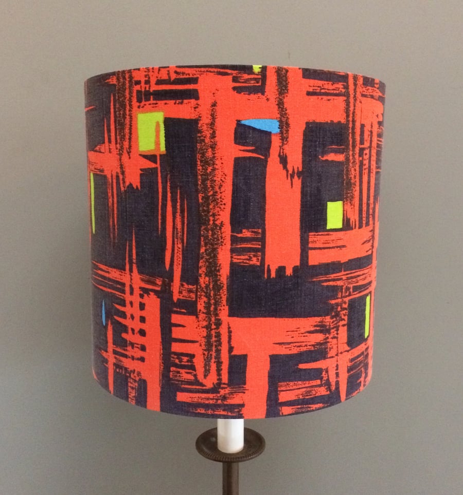 Bold RETRO black and orange Fifties 50s 60s Abstract vintage fabric Lampshade 