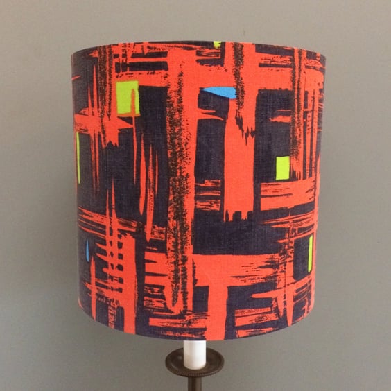Bold RETRO black and orange Fifties 50s 60s Abstract vintage fabric Lampshade 