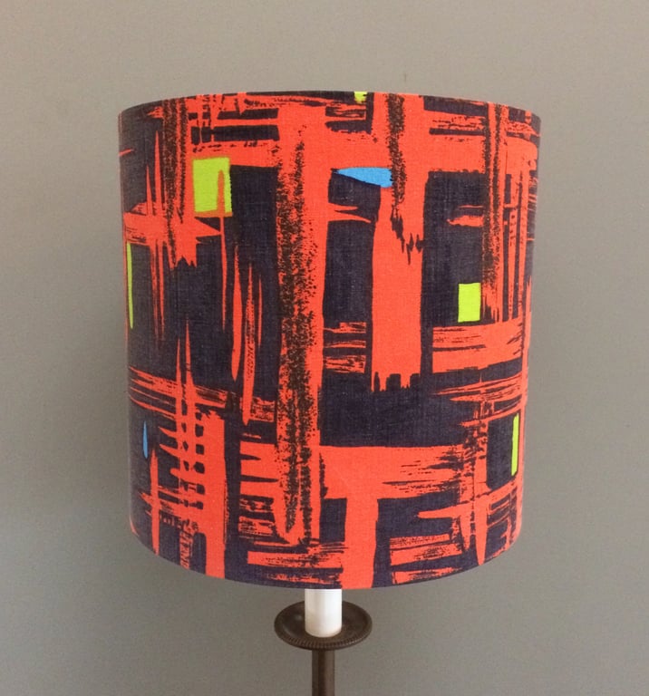 Bold RETRO black and orange Fifties 50s 60s Abstract vintage fabric Lampshade 