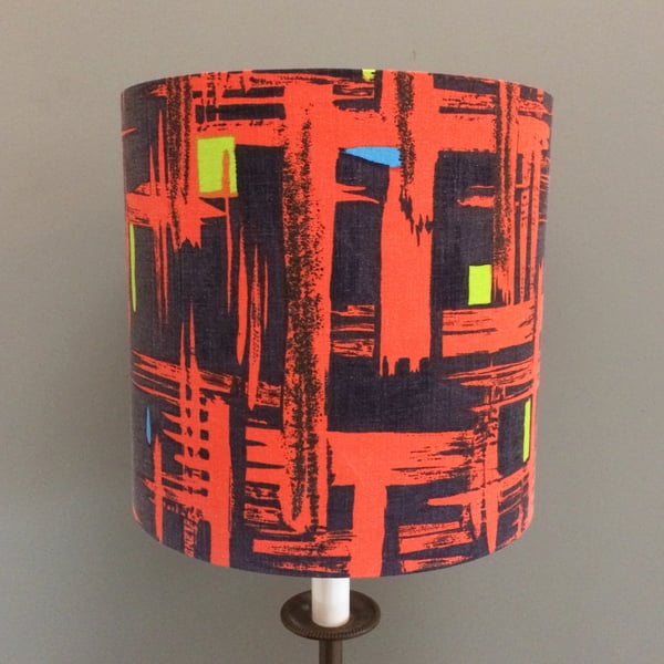 Bold RETRO black and orange Fifties 50s 60s Abstract vintage fabric Lampshade 