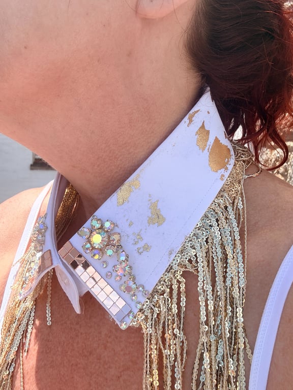 White & Gold Leaf Vintage Crystal Removable Statement Collar Sustainable Fashion
