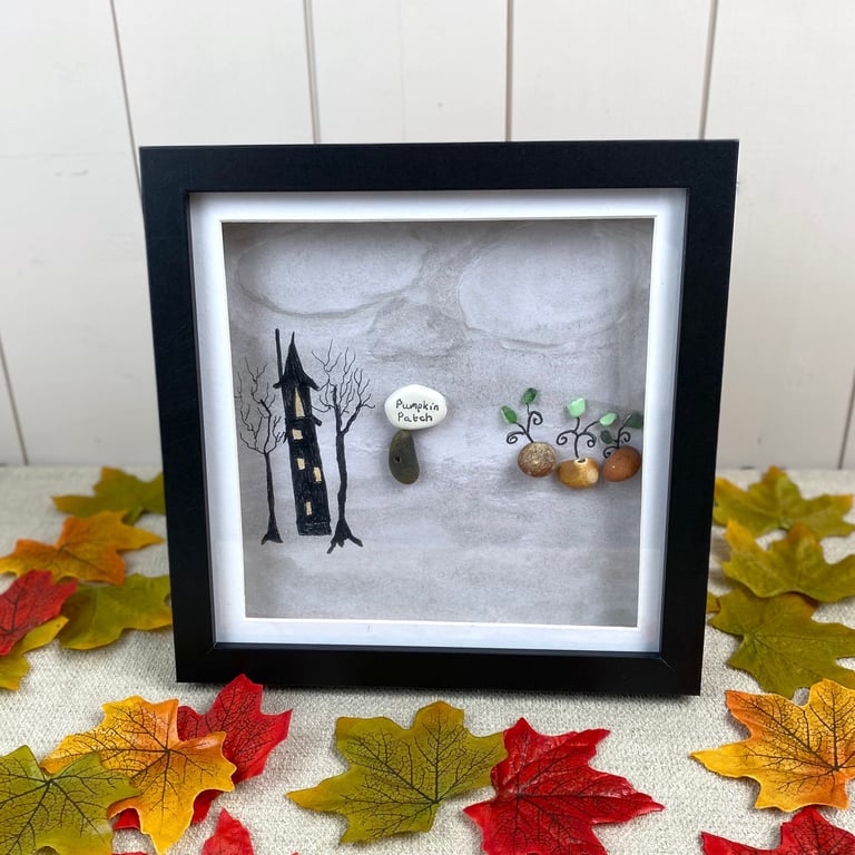 Pumpkin Patch and Spooky Castle Pebble and Sea Glass Picture 