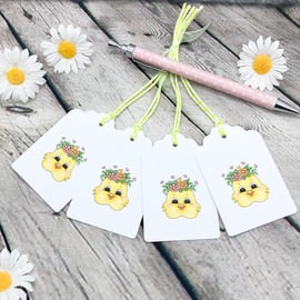 Easter Chick with Floral Crown Gift Tags - set of 4 tags - Easter Gift Tags
