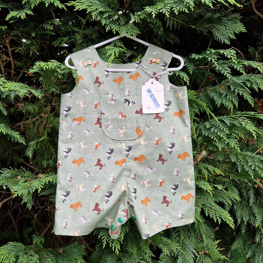 Age: 3m Green Assorted Dog Breed Rompers