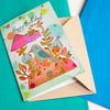 Blue Bird Happy Birthday Card - Stationery - Blank Greeting Card- Illustrated