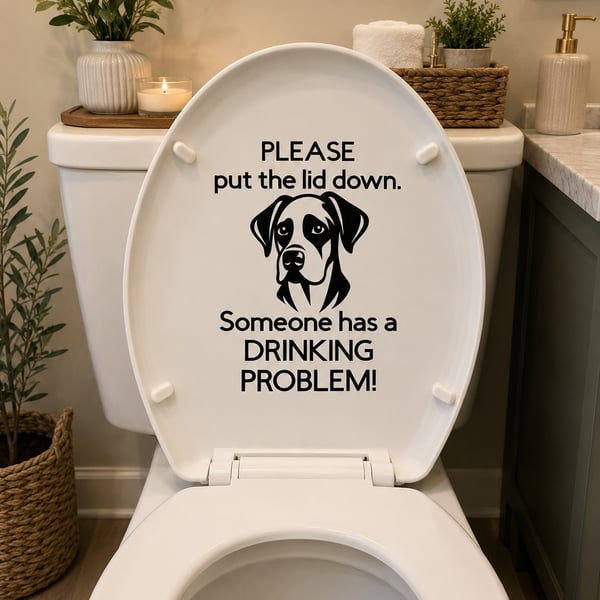 Funny Dog Toilet Lid Decal – 'Put the Lid Down' Pet Drinking Joke