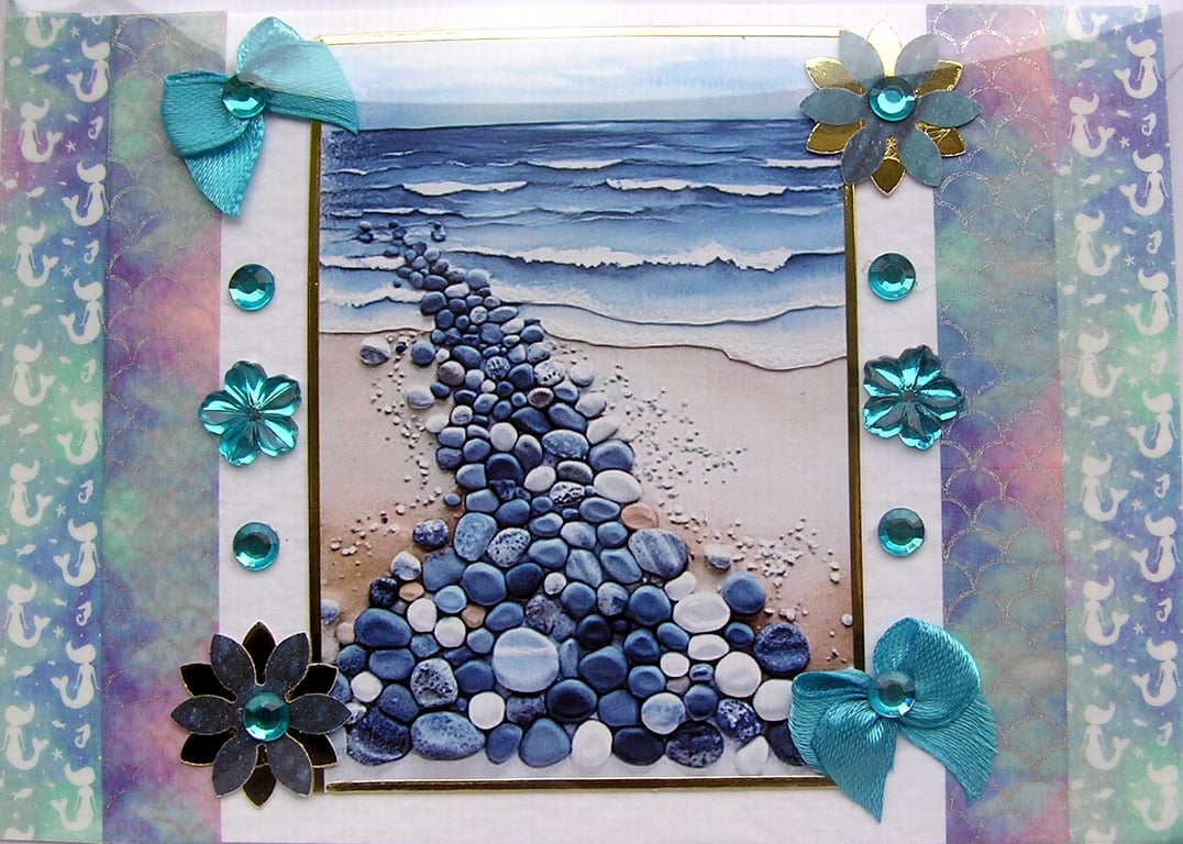Beach Pebbles - Hand Crafted Decoupage Greeting Card - Blank (3130)