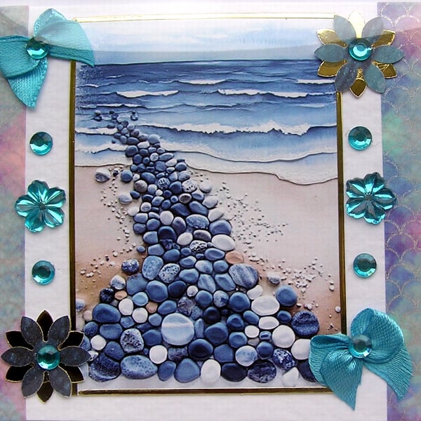 Beach Pebbles - Hand Crafted 3D Decoupage Card - Blank (3130)