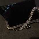 Vintage look - Navy Blue Velvet Embroidered 20cm clasp purse. 