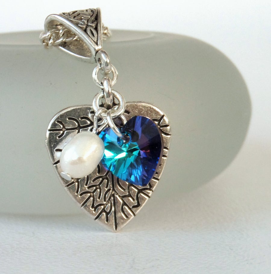 Tibetan silver charm necklace - pearl & Swarovski®  crystal