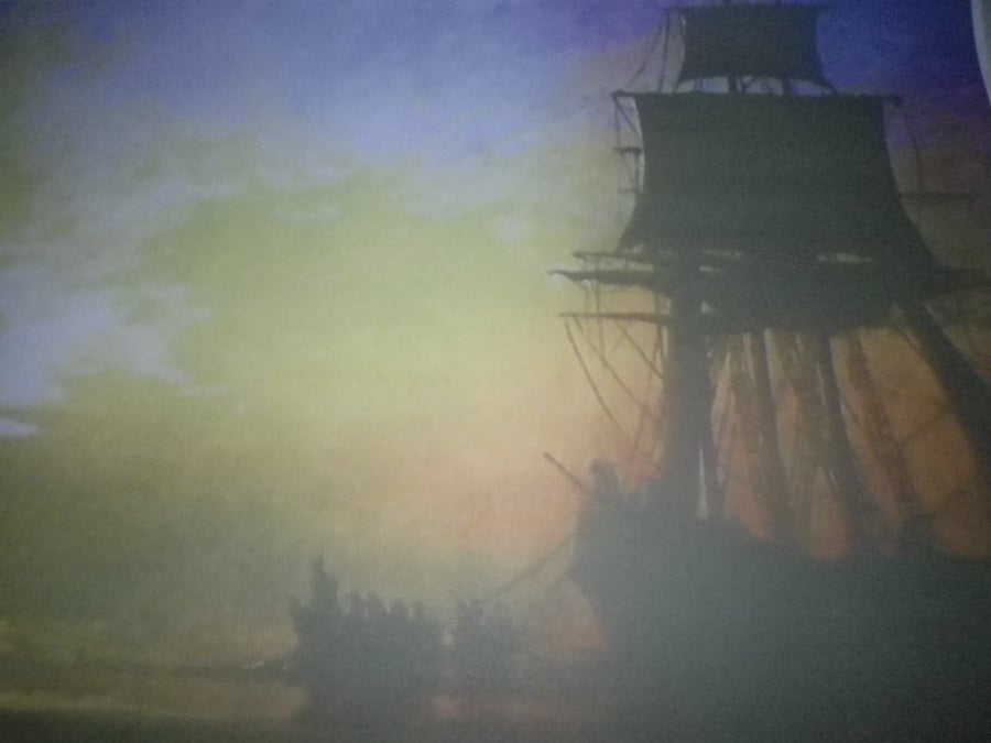 Galleon in  mist,A4 unframed , mounted, free hook & easel, free shippng, 2458