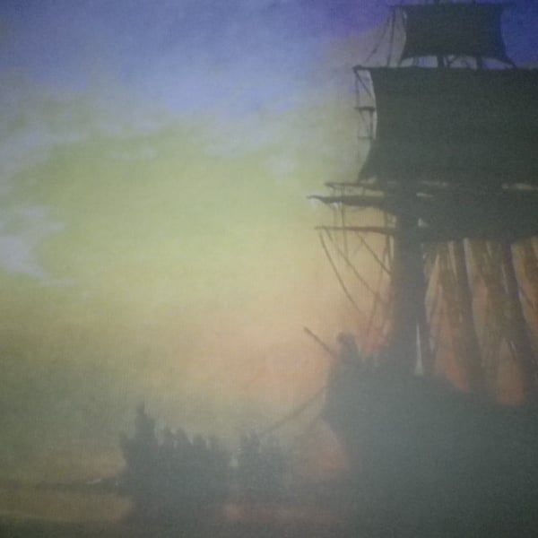 Galleon in  mist,A4 unframed , mounted, free hook & easel, free shippng, 2458