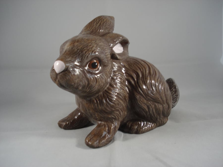 Ceramic Brown Cute Baby Bunny Rabbit Animal Figurine Ornament Decoration.