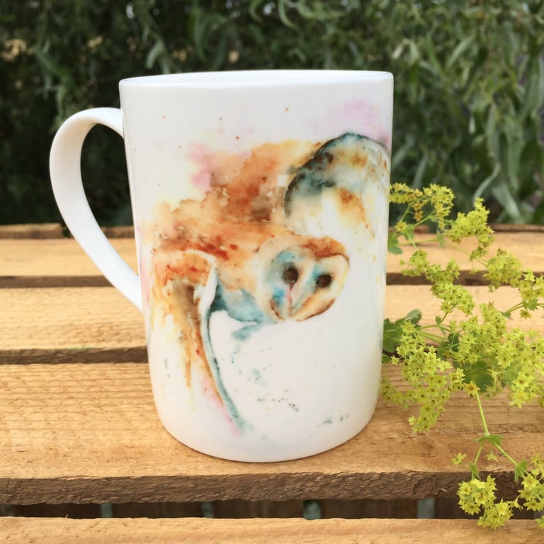Barn Owl Watercolour Bone China Mug, China Cup, Wildlife Art Mug by Watercolour 