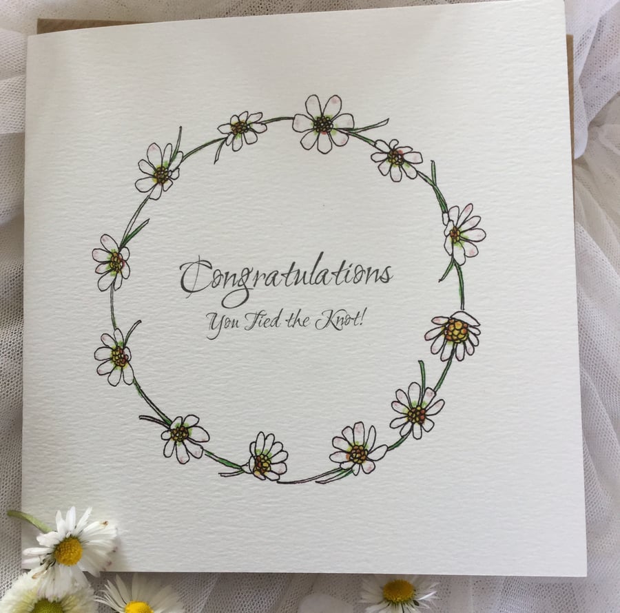 ‘You tied the knot’ daisies wedding card 