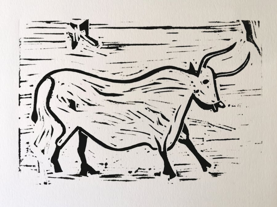 Cow cave painting, lino print 