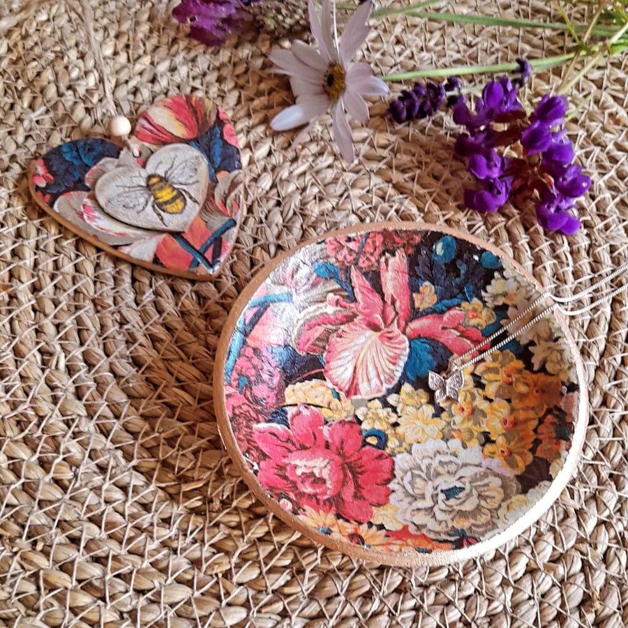 Floral Clay Trinket & Hanging Heart FREE POSTAGE 